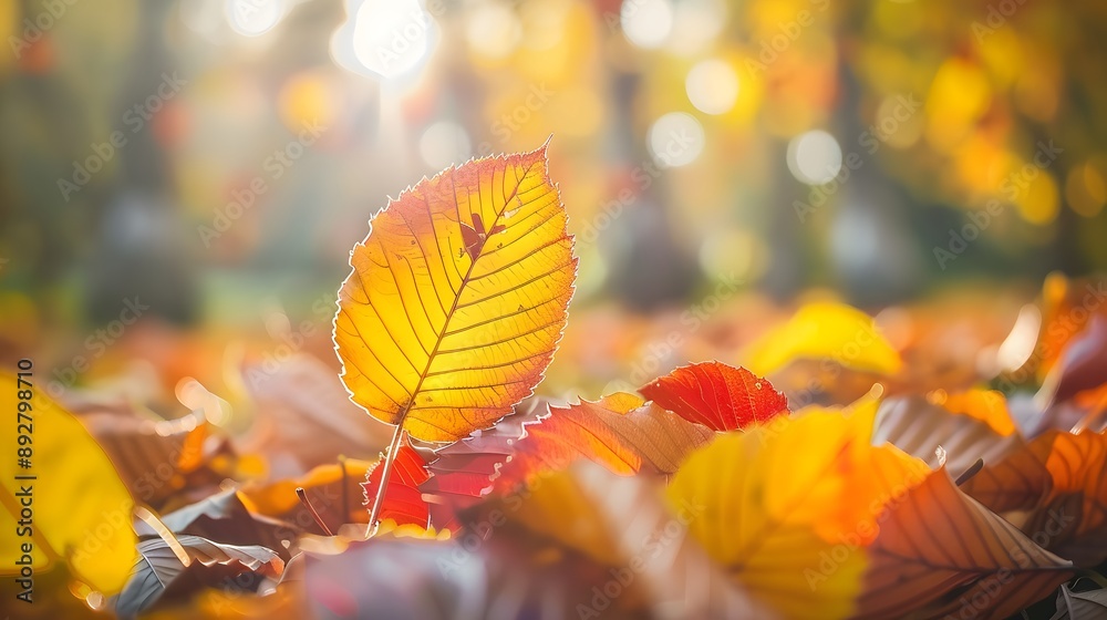 Abstract autumn nature background, with leaves, glowing sun and warm seasonal colors Abstract autumn nature background, with leaves, glowing sun and warm seasonal colors