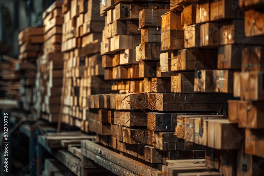 Fototapeta premium Close up Lumber stored in a warehouse