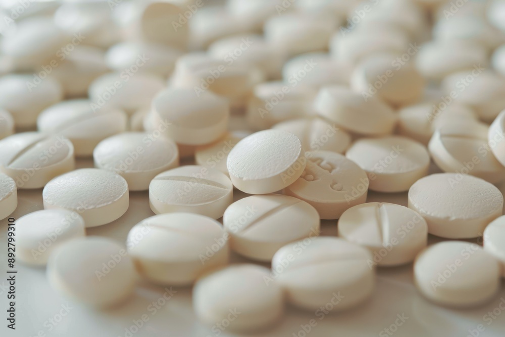 Close-up of White Pills on Table Close-up of White Pills on Table