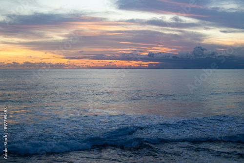 beautiful dramatic landscape of sunset on the sea beach