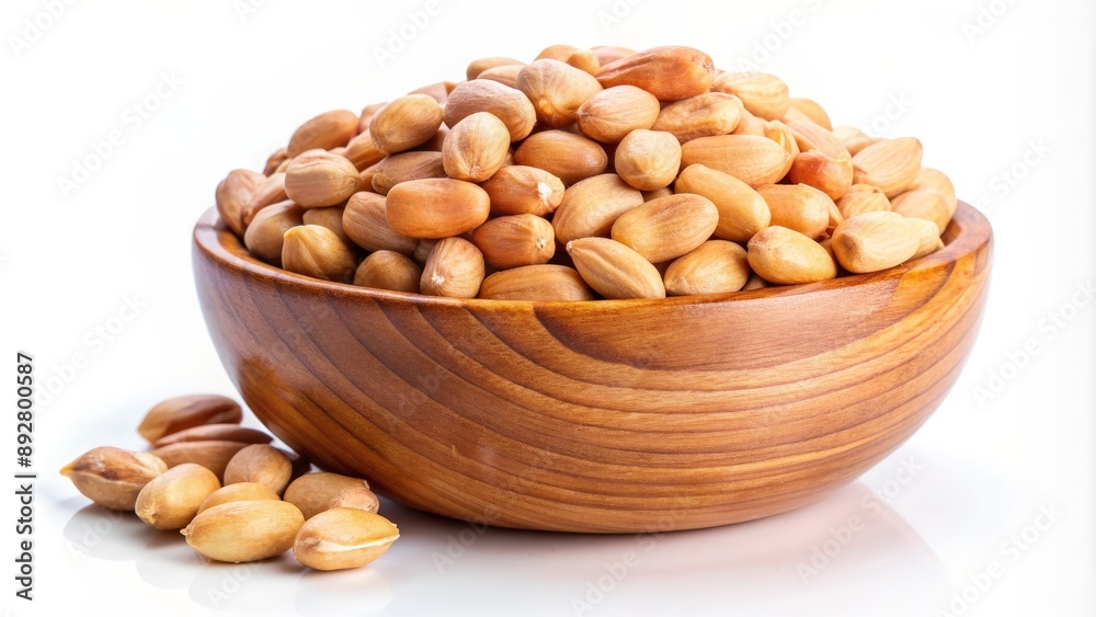 Wooden Bowl Full of Peanuts, White Background, Food Photography, Snack, Healthy, peanuts , bowl Wooden Bowl Full of Peanuts, White Background, Food Photography, Snack, Healthy, peanuts , bowl