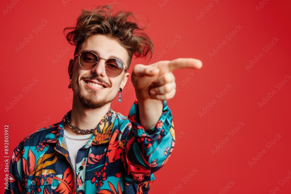 Young man's extravagant haircut matches his bold photogenic smile. Unique sense of contemporary fashion is shown young man's smile. Young man extravagant hairstyle embodies Young man's extravagant haircut matches his bold photogenic smile. Unique sense of contemporary fashion is shown young man's smile. Young man extravagant hairstyle embodies