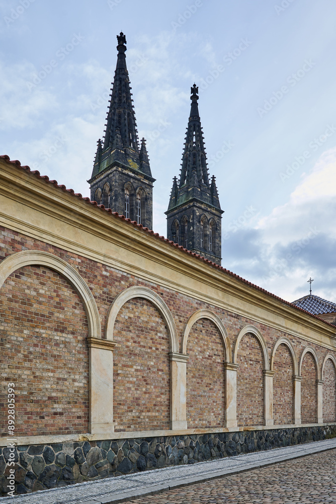 Obraz premium Basilica of St. Peter and St. Paul, neo-Gothic church in Vysehrad fortress in Prague, Czech Republic