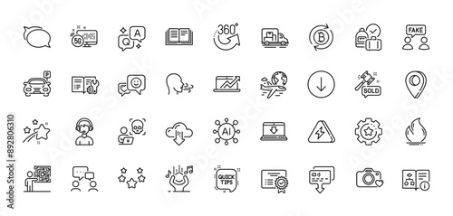 Smile, Truck transport and Auction hammer line icons pack. AI, Question and Answer, Map pin icons. Education, Engineering documentation, Certificate web icon. Vector
