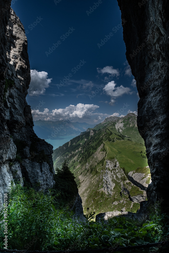 Obraz premium Landscape view of the Swiss alps, shot in Schynigge Plate near Interlaken, Switzerland