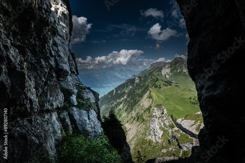 Landscape view of the Swiss alps, shot in Schynigge Plate near Interlaken, Switzerland