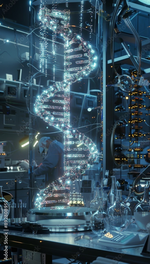 High-Tech Biotechnology Lab with Advanced Genetic Engineering Equipment and Holographic DNA Displays High-Tech Biotechnology Lab with Advanced Genetic Engineering Equipment and Holographic DNA Displays