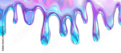 Iridescent paint dripping down isolated on transparent background, PNG, cutout