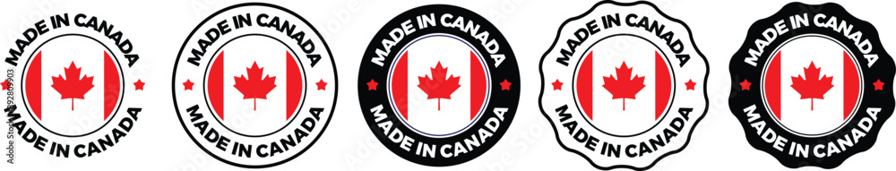 Obraz premium Made In Canada Stamp Logo Icon Symbol Design. Seal National Original Product Badge. Vector Illustration