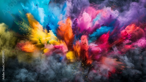 A vibrant burst of multi-colored chalk dust creating a cloud of colors © Faisu