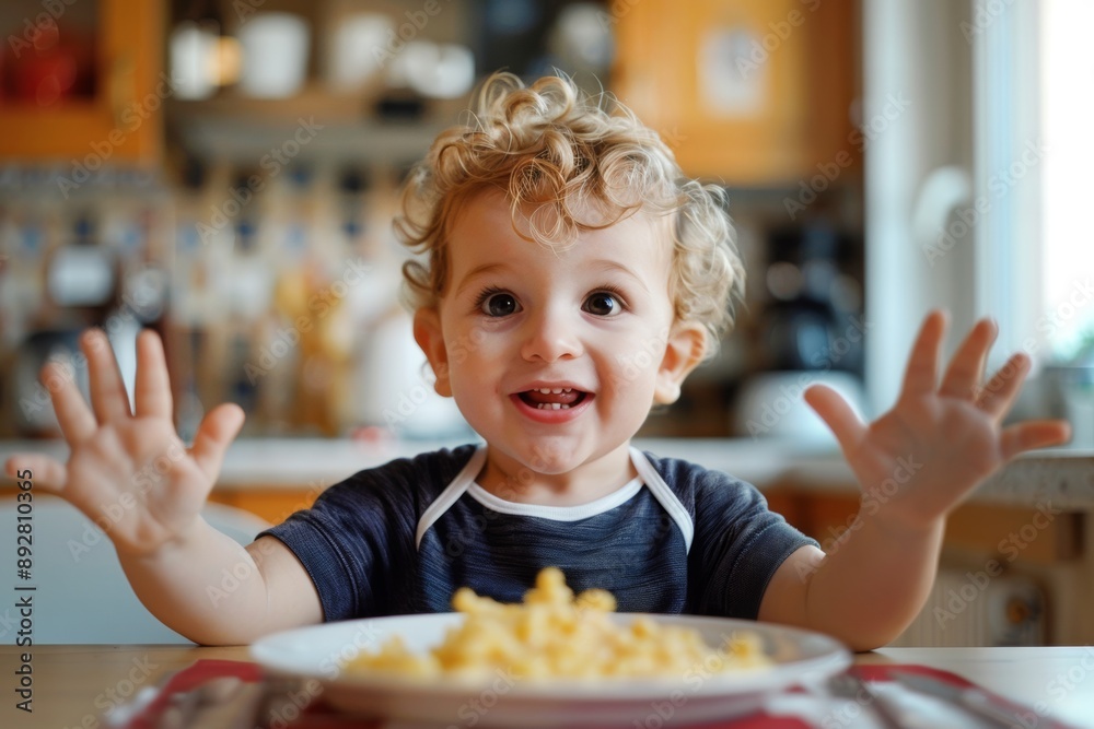 A young joyful boy delighted to start his day breakfast. The boy's joy and playful energy shine this wholesome moment. Embracing joyful spirit of childhood morning excitement. A young joyful boy delighted to start his day breakfast. The boy's joy and playful energy shine this wholesome moment. Embracing joyful spirit of childhood morning excitement.