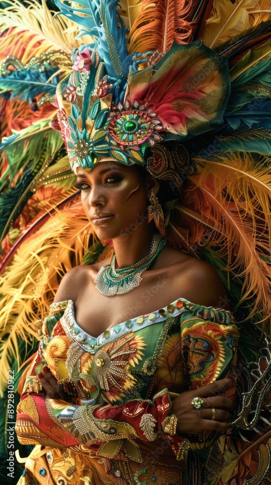 Araffe woman in a colorful costume with a large feather headdress Araffe woman in a colorful costume with a large feather headdress