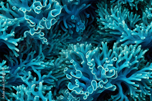 Fototapeta Naklejka Na Ścianę i Meble -  Seamless pattern of organic macro texture of beautiful coral forest. Closeup coral reef in tropical sea background. Marine life. Environment and ecosystem concept. World Maritime Day