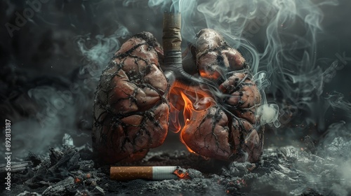 Smoke and Decay Powerful Stock Image of Lungs Turning to Ash from Smoking Health Risks Illustrated in Stunning Detail with Canon EOS 80D photo