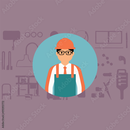worker and builder wearing construction hat and tools