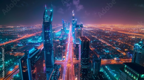 Wallpaper Mural Glowing Metropolis Stunning Nighttime Cityscape with Kingdom Centre Tower Vibrant Lights and Traffic Trails Captured with a Nikon D780 for a Futuristic and Dynamic Aerial Perspective Torontodigital.ca