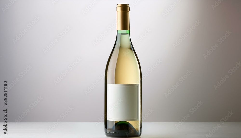 A crisp white wine bottle with a light, modern label design, against a plain white backdrop A crisp white wine bottle with a light, modern label design, against a plain white backdrop