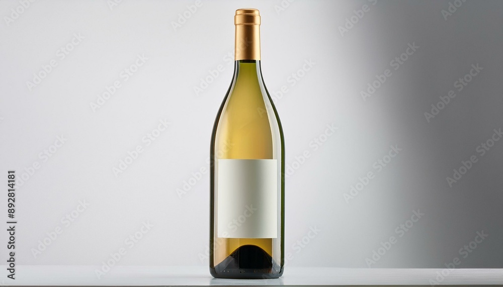 A crisp white wine bottle with a light, modern label design, against a plain white backdrop A crisp white wine bottle with a light, modern label design, against a plain white backdrop