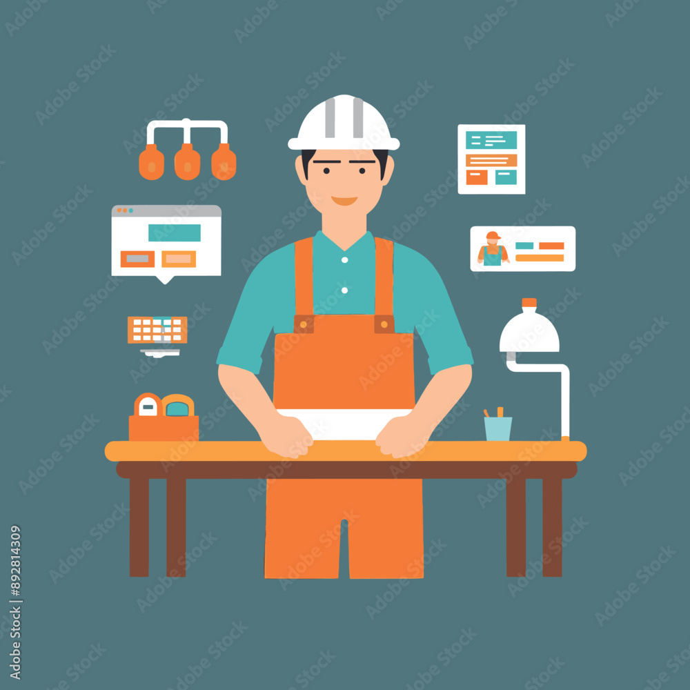 worker and builder wearing construction hat and tools worker and builder wearing construction hat and tools