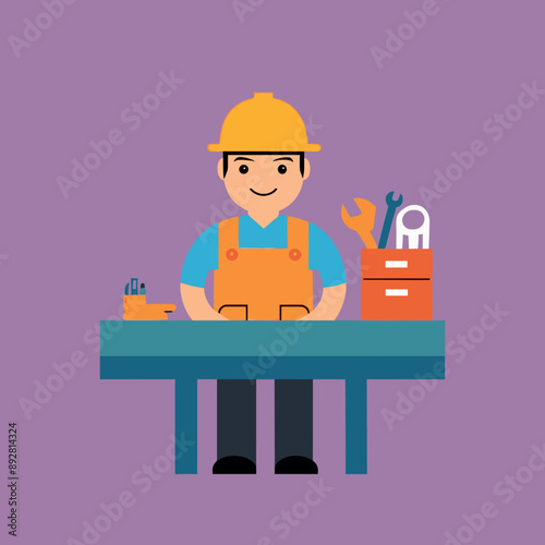 worker and builder wearing construction hat and tools