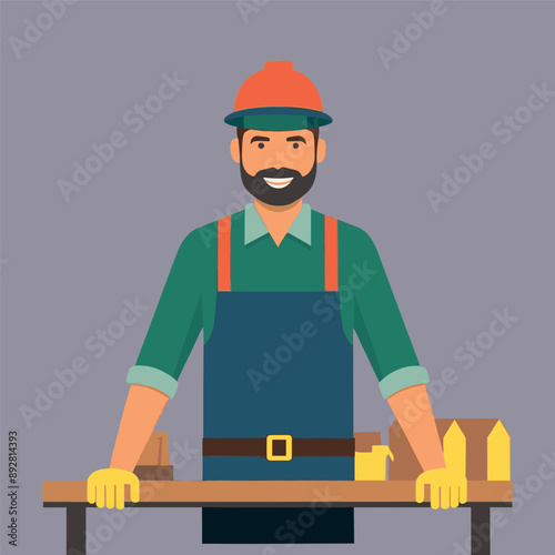worker and builder wearing construction hat and tools