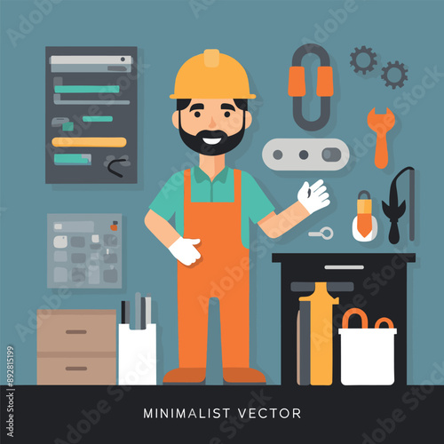 worker and builder wearing construction hat and tools