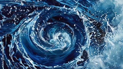 Dynamic Water Vortex Captivating Blue Tones with Swirling Whirlpool and Splashes HighResolution Digital Artwork by Fujifilm XT3 photo