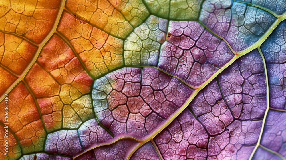 Fototapeta premium Autumn leaf turning colors. Leaf macro