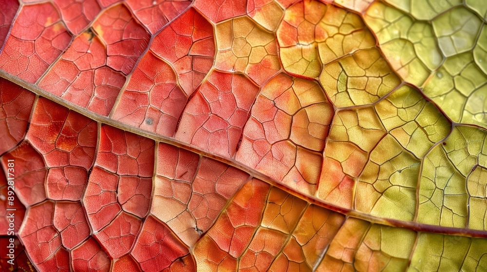 Fototapeta premium Autumn leaf turning colors. Leaf macro