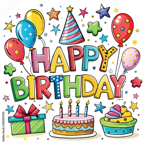 Colorful Happy Birthday Celebration Illustration.