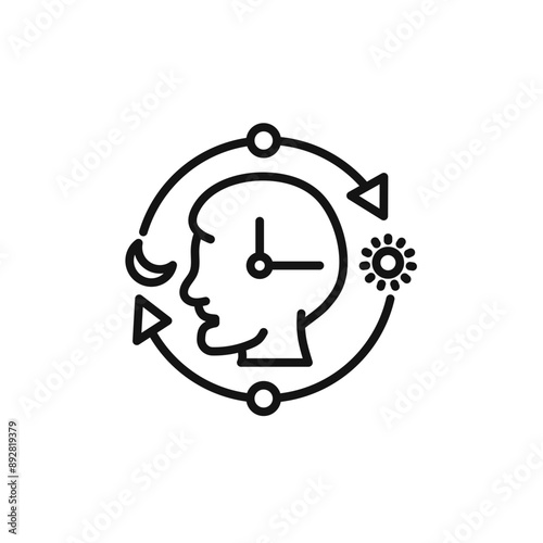 Circadian rhythms icon outline collection in black and on white background