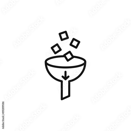 Data filtering icon outline collection in black and on white background