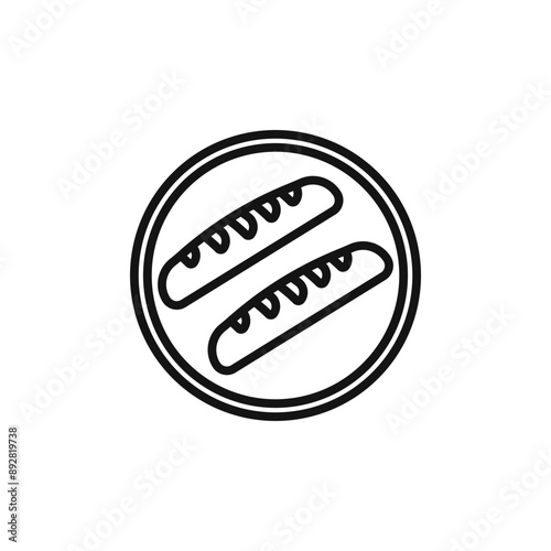 French bread icon outline collection in black and on white background