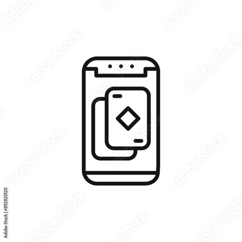 Mobile casino icon outline collection in black and on white background