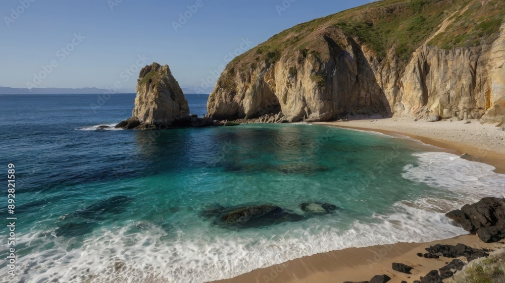 Secluded Cove With Cliffside Views and Turquoise Waters on a Sunny Day