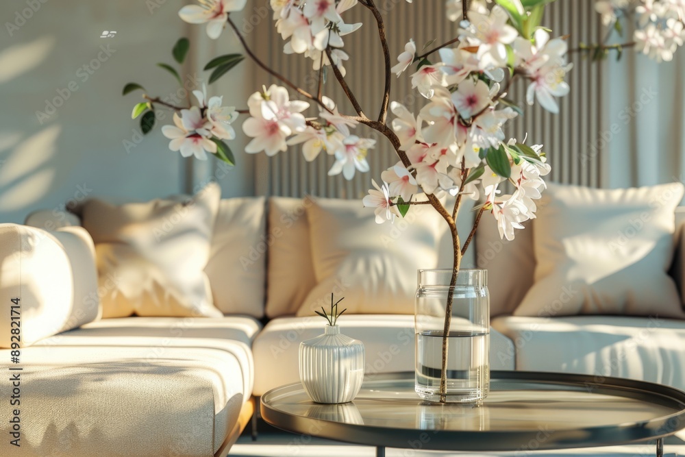 A decorative vase filled with flowers sits on a wooden or glass table A decorative vase filled with flowers sits on a wooden or glass table