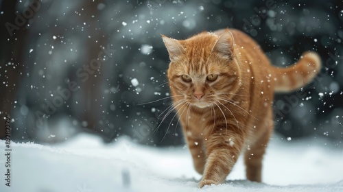 Wallpaper Mural Domestic Cat Walking in Winter Snow with Empty Space Torontodigital.ca