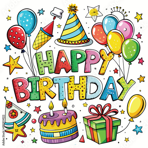 Colorful Happy Birthday Celebration Illustration.