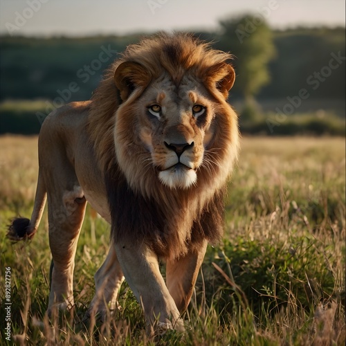 Wallpaper Mural Lion Walking in a sunny meadow. Wild life Torontodigital.ca