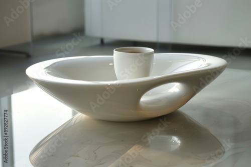 Wallpaper Mural Elegant white coffee cup set on a uniquely designed saucer with soft lighting Torontodigital.ca