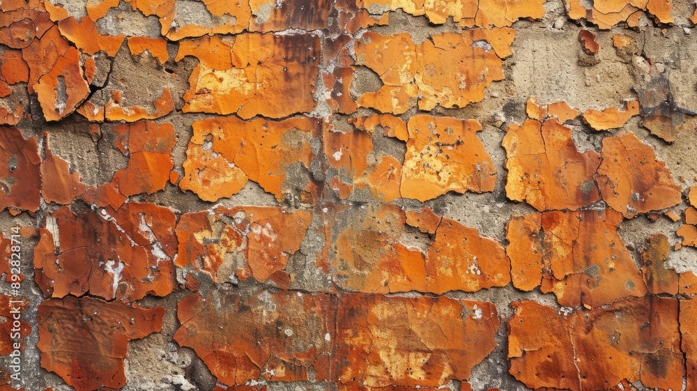 Fototapeta premium Old wall with peeling orange paint and cracks