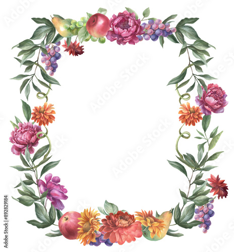 Watercolor Autumn floral border PNG. Thanksgiving frame, hello autumn