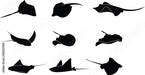 A collection of stingray silhouettes for artwork compositions