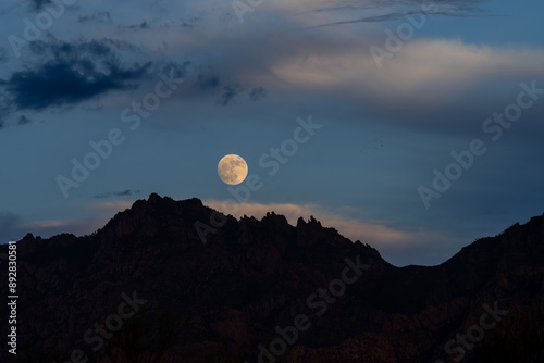 Moonrise over the Catalina Mountains in Silhouette, Tucson Arizona
