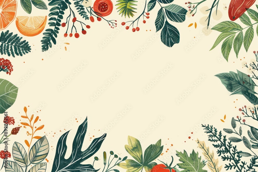 Floral Border Orange Tomato Illustration