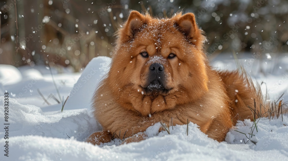 Chow Chow in the snow, wide shot. Chow Chow in the snow, wide shot.