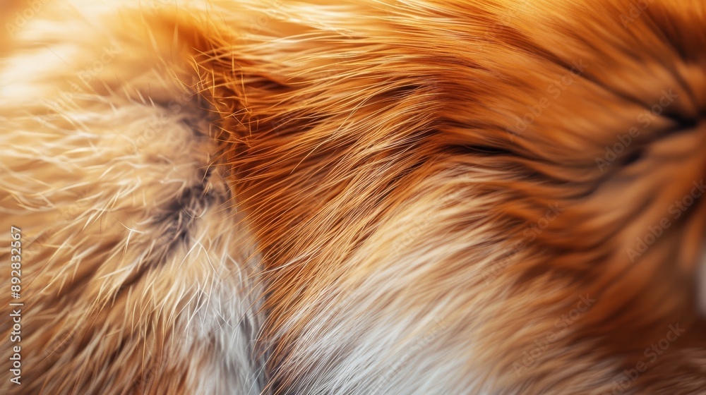 Red fox fur with autumn forest bokeh. Fox fur close-up Red fox fur with autumn forest bokeh. Fox fur close-up