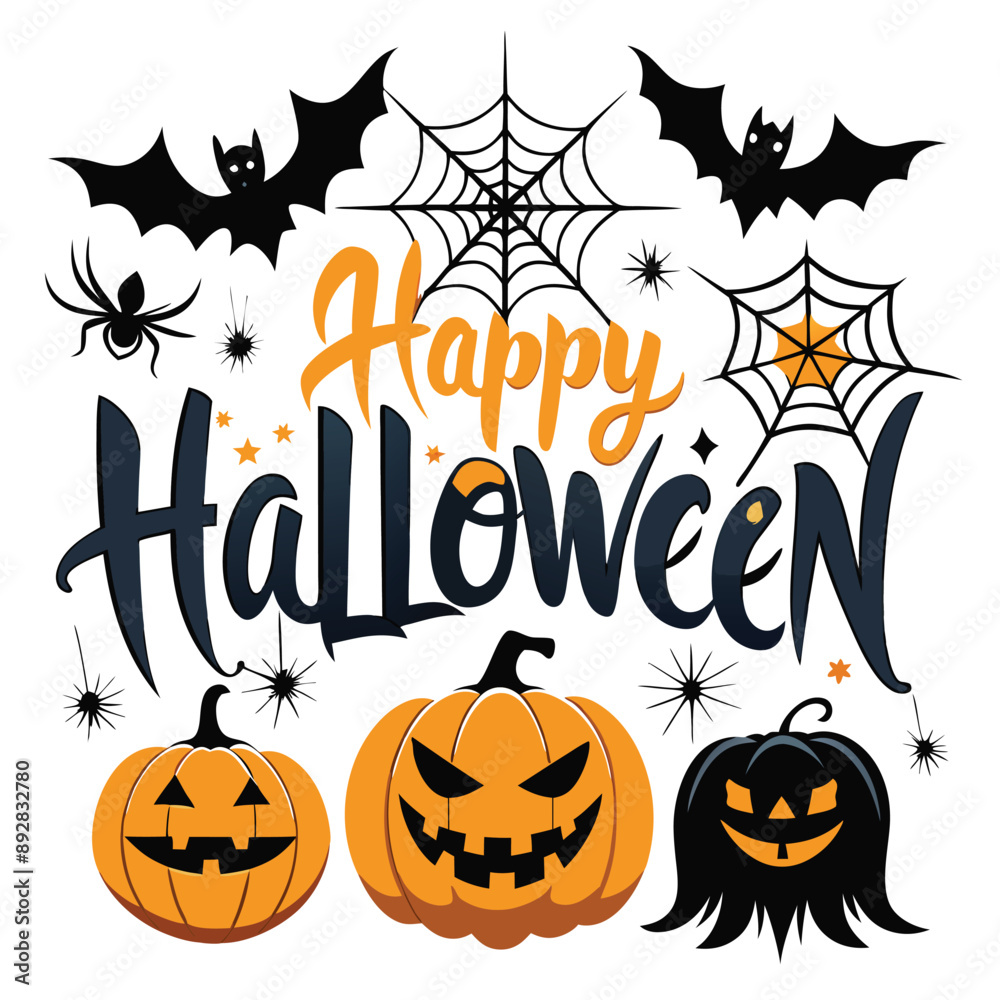 Happy Halloween with Pumpkins and Bats. Happy Halloween with Pumpkins and Bats.