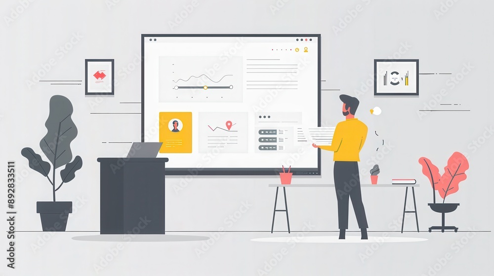 Businessman Presenting Data Interactive Whiteboard Businessman Presenting Data Interactive Whiteboard