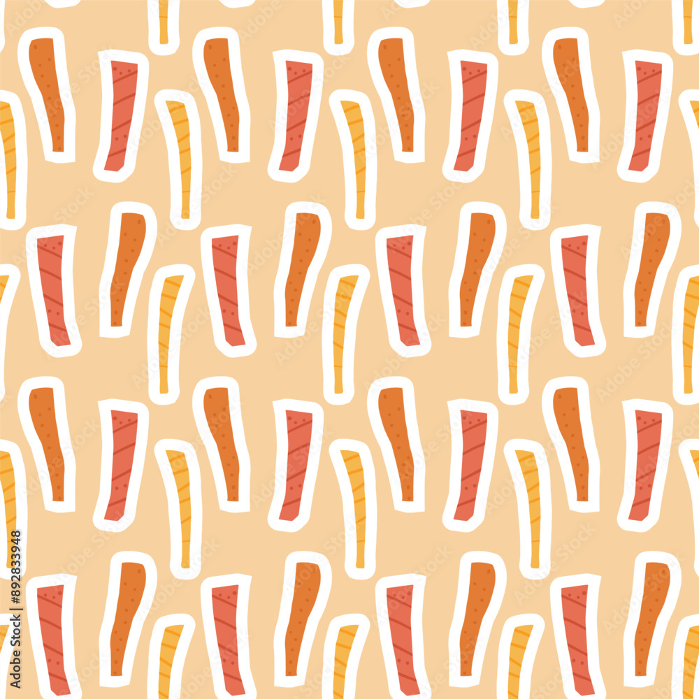 Abstract stickers seamless pattern. Cutouts paper stick shapes repeat background. Vector hand drawn illustration. Abstract stickers seamless pattern. Cutouts paper stick shapes repeat background. Vector hand drawn illustration.